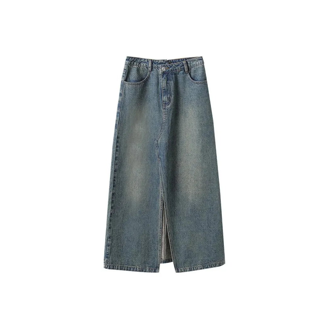 YUMOMO STAR Джинсовый синий Женские Джинсовые длинные юбки