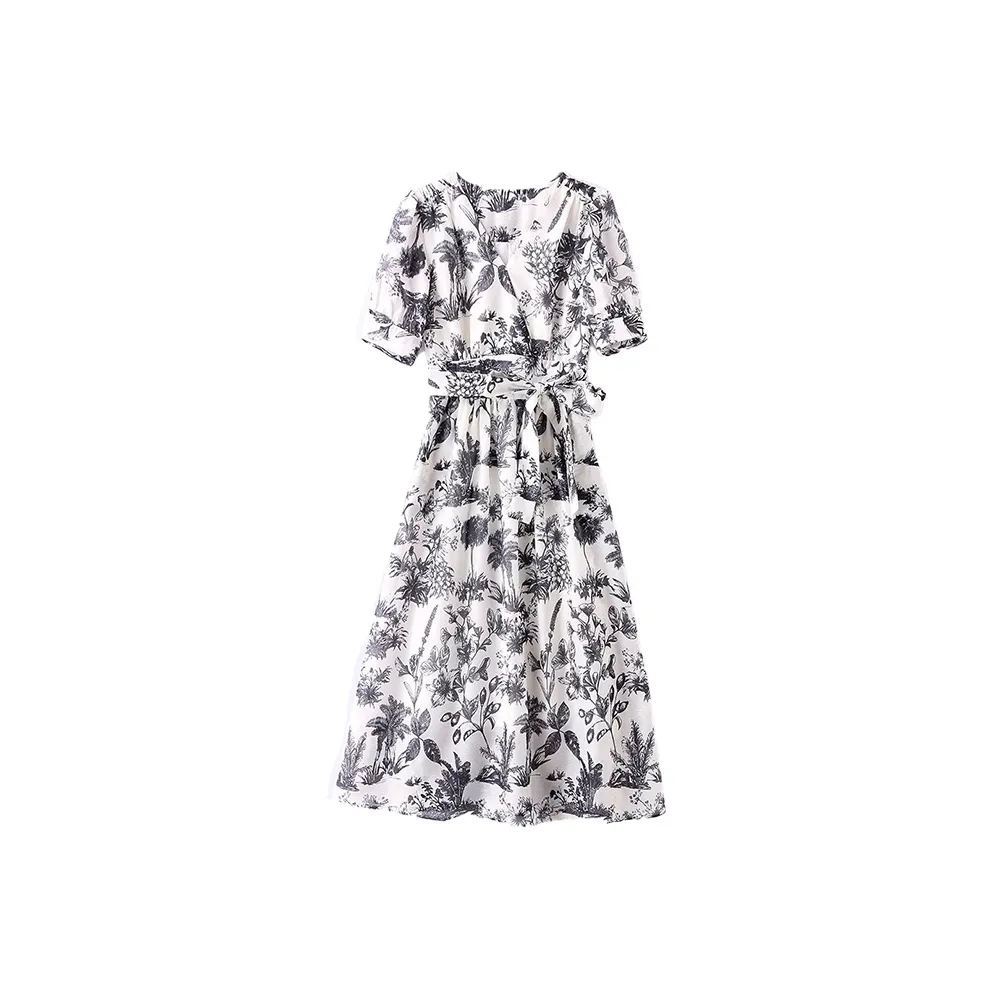 Mapping Short Sleeved Dress Women's White Black Floral