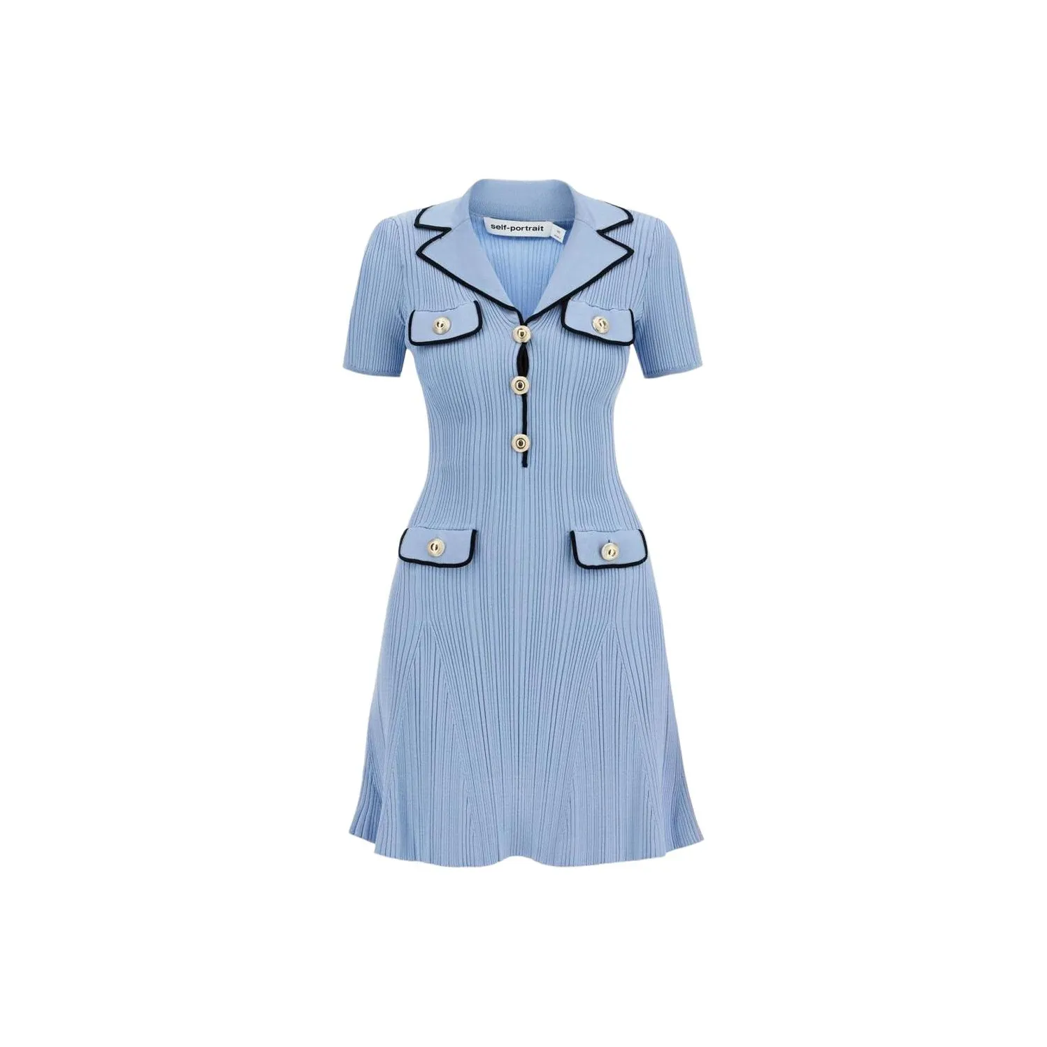 Self Портрет Короткий Рукав Платье Женское Синий