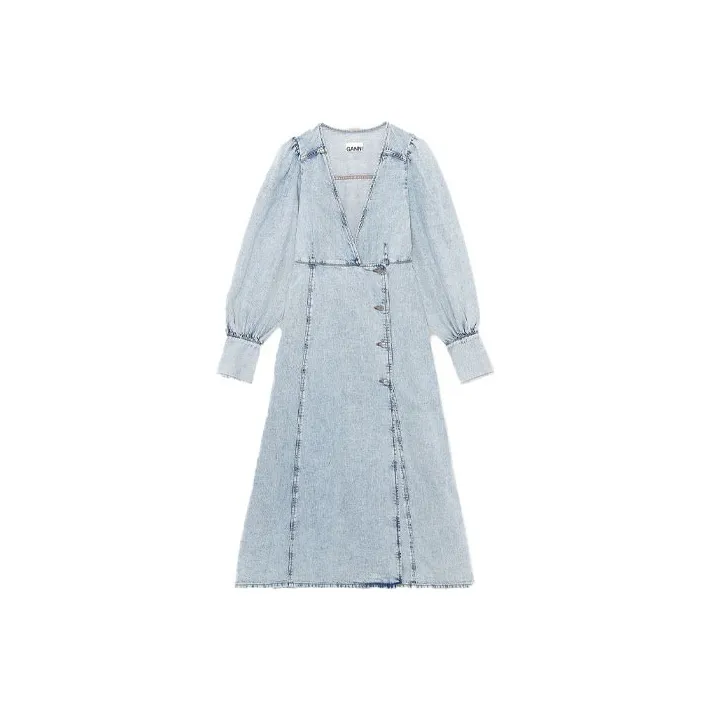 GANNI SS22 Long Sleeved Dress Women's Blue