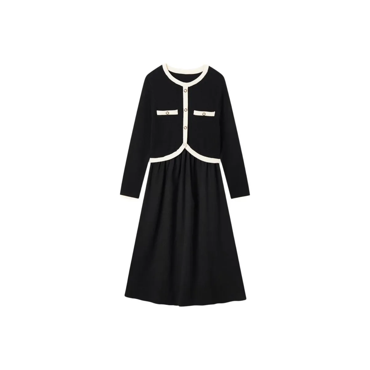 EICHITOO Длинное платье с длинными рукавами женское черная отделка