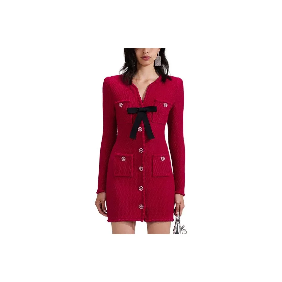 Self portrait Long Sleeved Dress Women's France Red