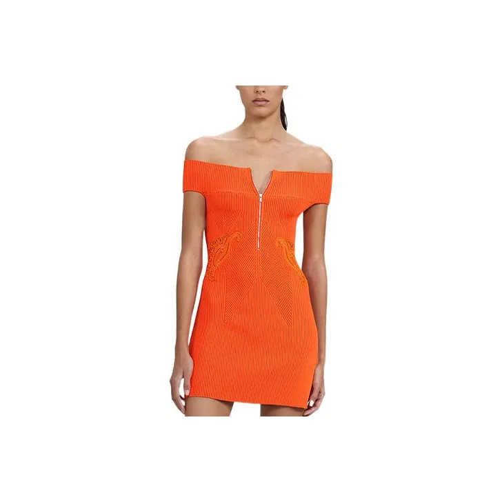 Self portrait SS22 Short Sleeved Dress Women's Bright Orange