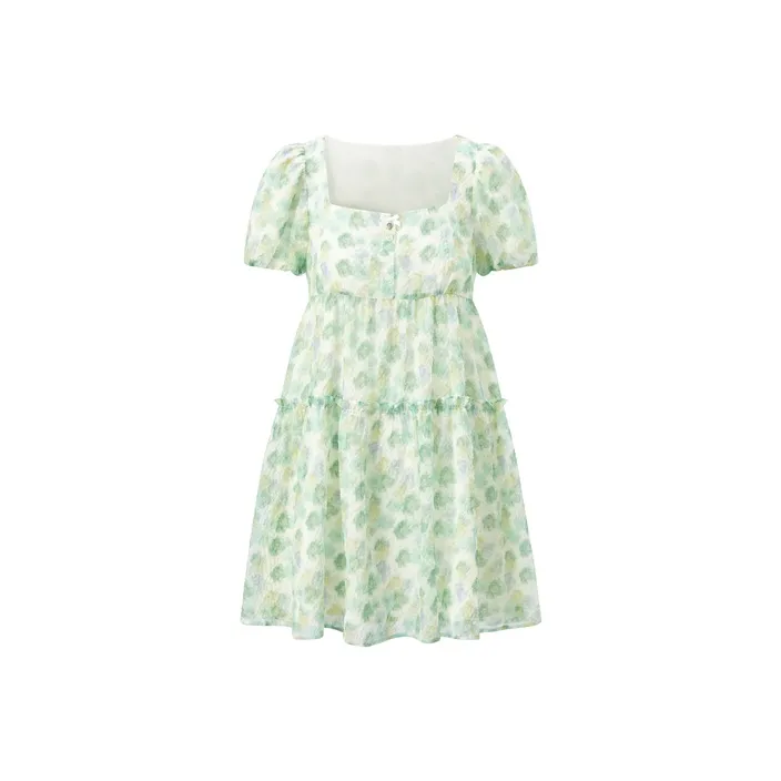 LEDIN Зеленый Принт Женские Короткие Платья с Рукавами