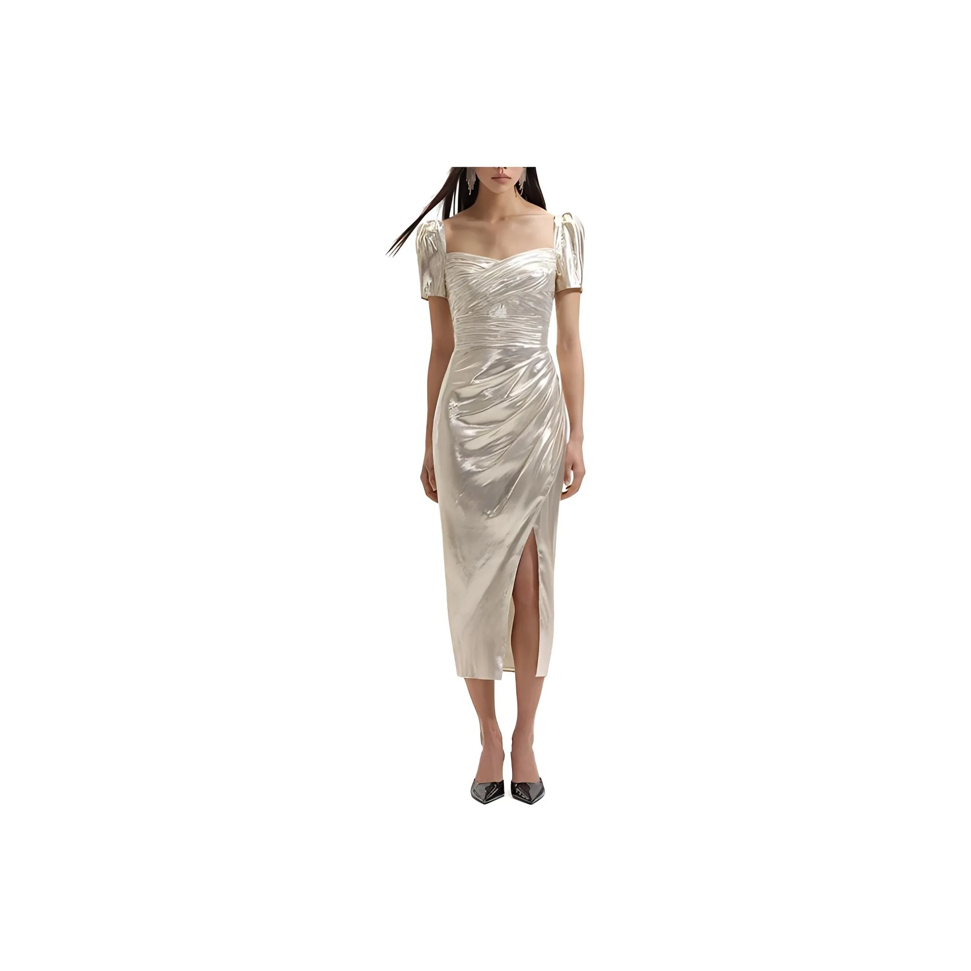 Self portrait Short Sleeved Dress Women's Gold