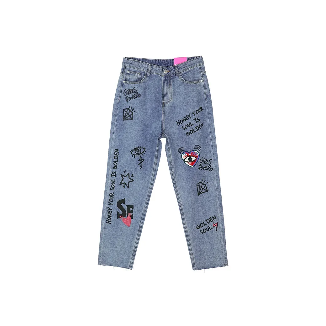 LALABOBO Jeans Women's Medium Blue White