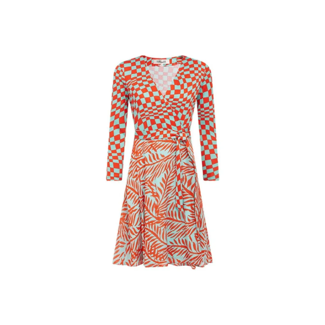 DVF Diane Von Furstenberg Длинное платье с длинными рукавами женское светло-синий оранжевый