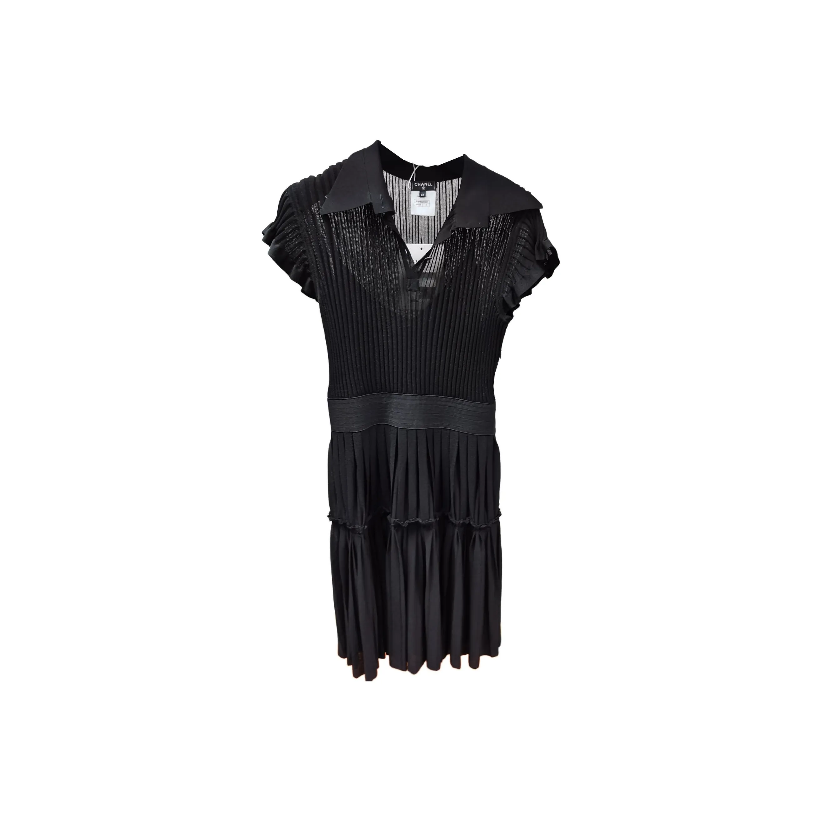CHANEL Short Sleeved Dress Women's Black