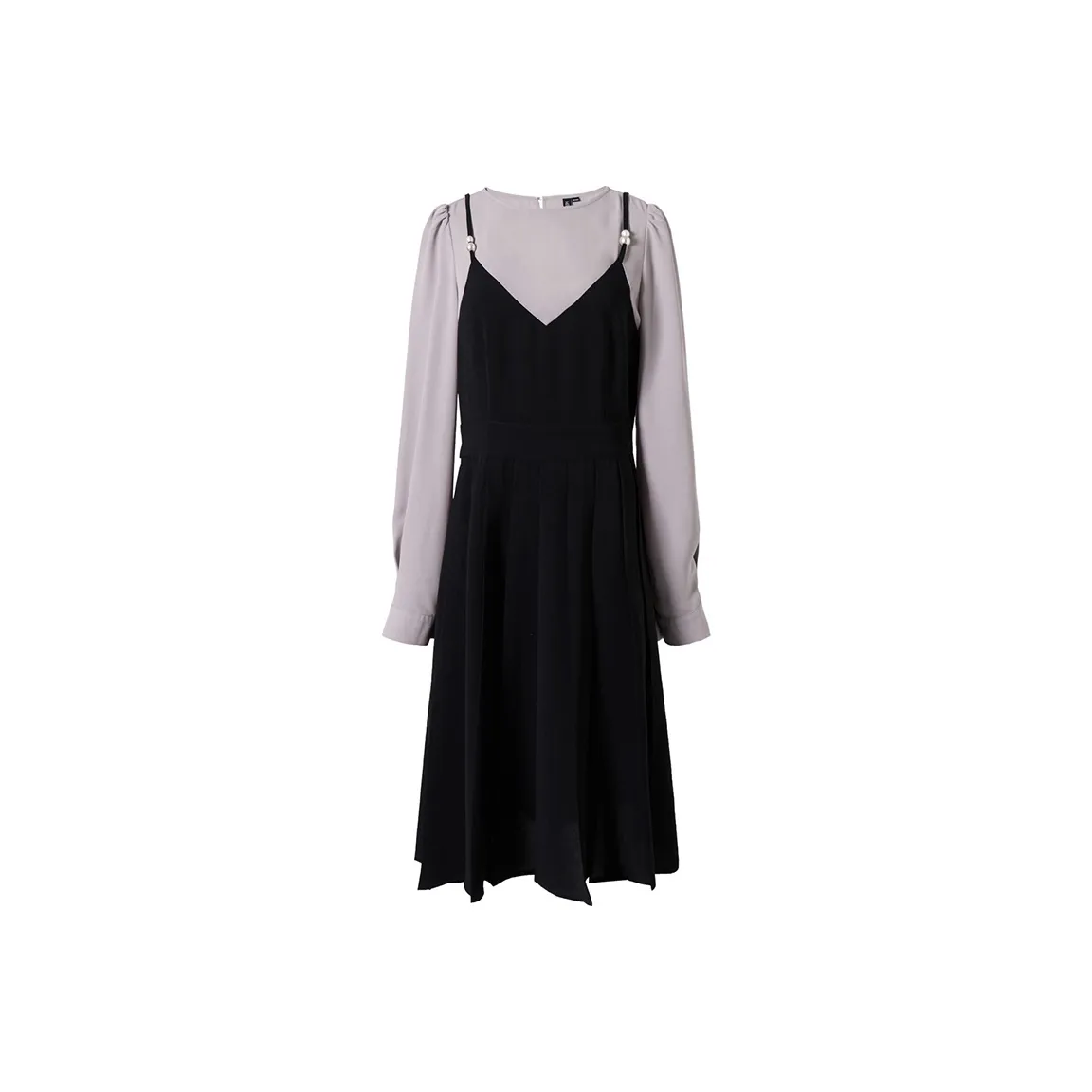MEETLADY Pleated Skirt Mid Length Dress Spring And Autumn Starry Black