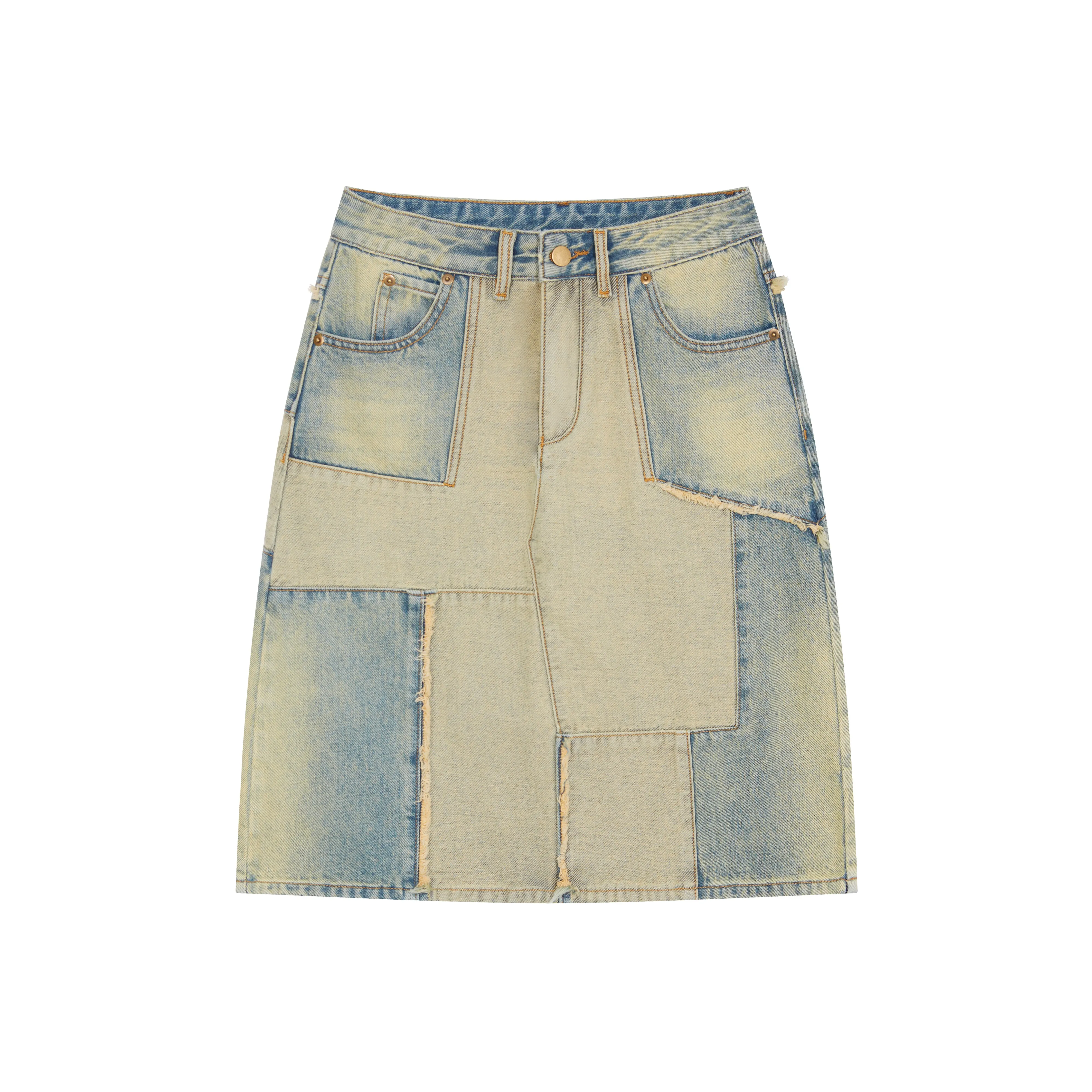 RUNTOTHEFUTURE Denim Long Skirt Women's Vintage Washed Blue