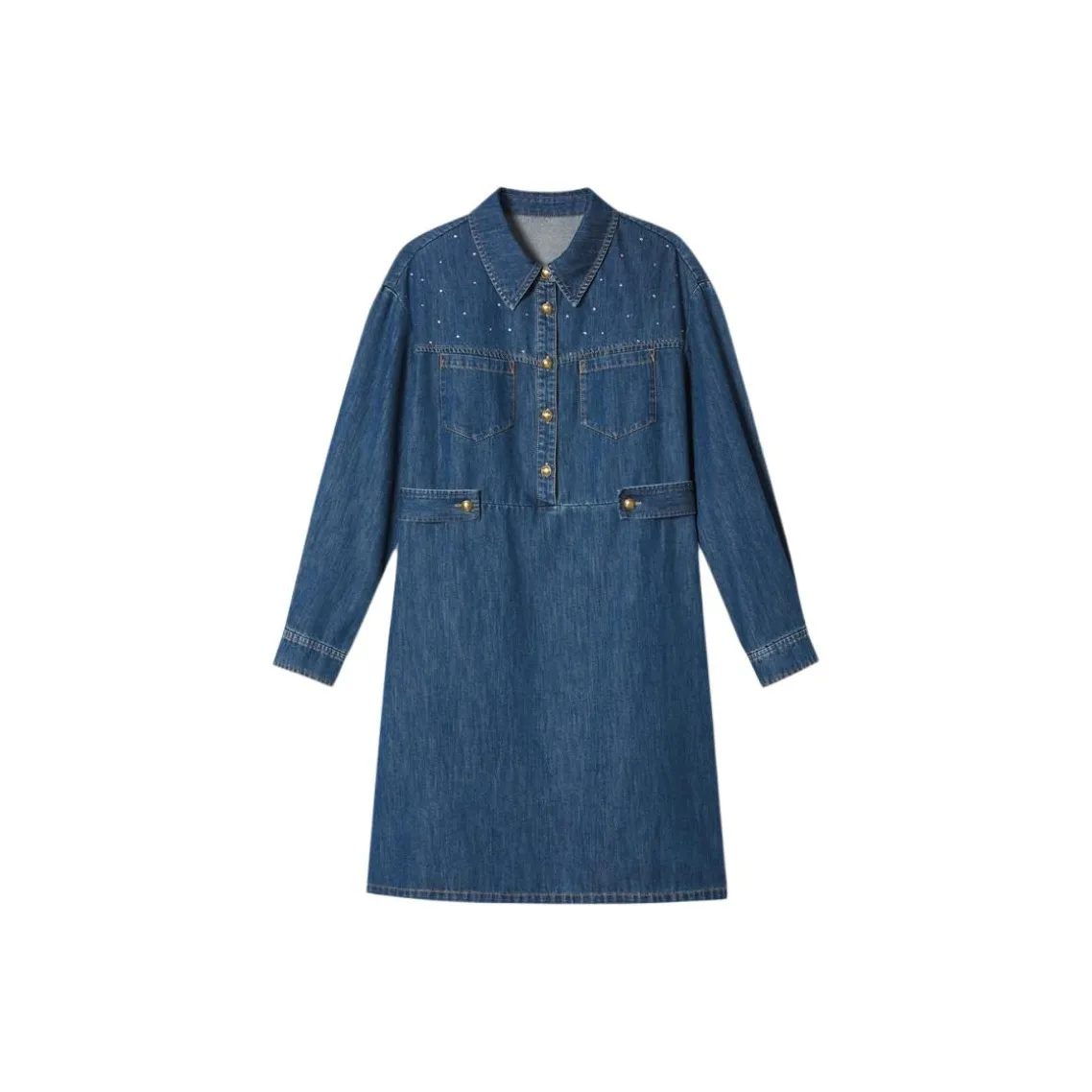 PSALTER Short Sleeved Dress Women's Vintage Blue