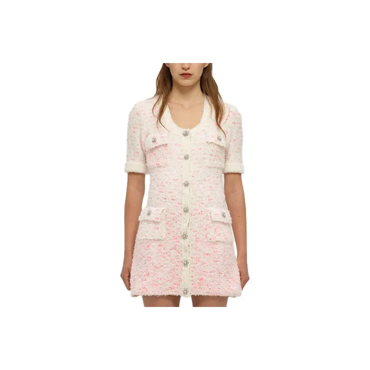 Self portrait Short Sleeved Dress Women's White Mixed Color