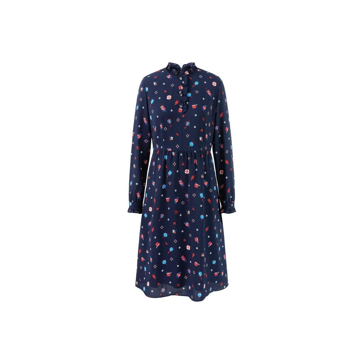 JZ. ANNAKRO Длинное платье с длинными рукавами женское цветочный темно-синий