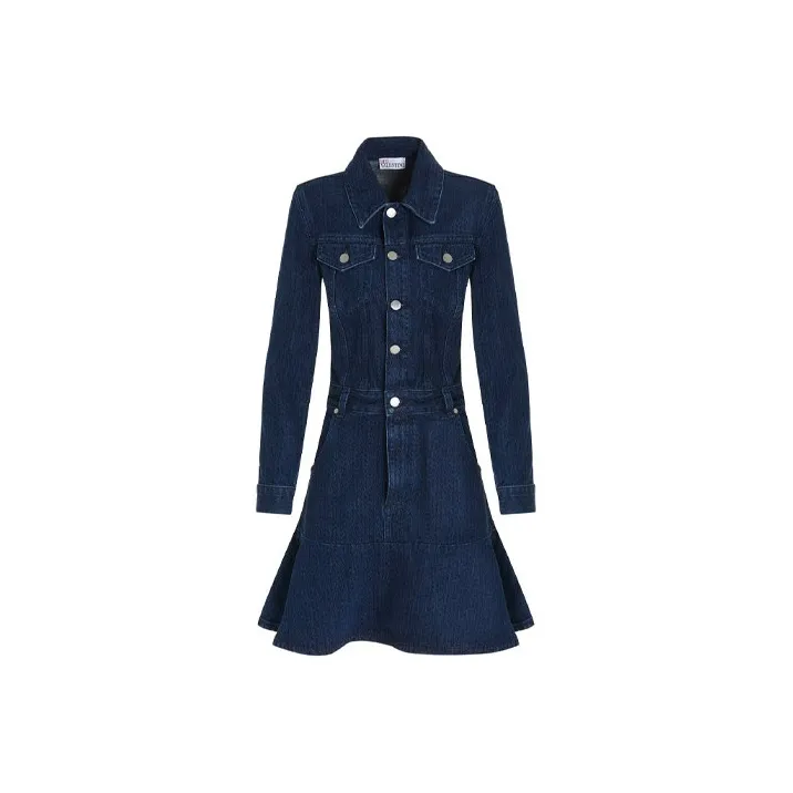 RED VALENTINO Длинное платье с длинными рукавами женское синее