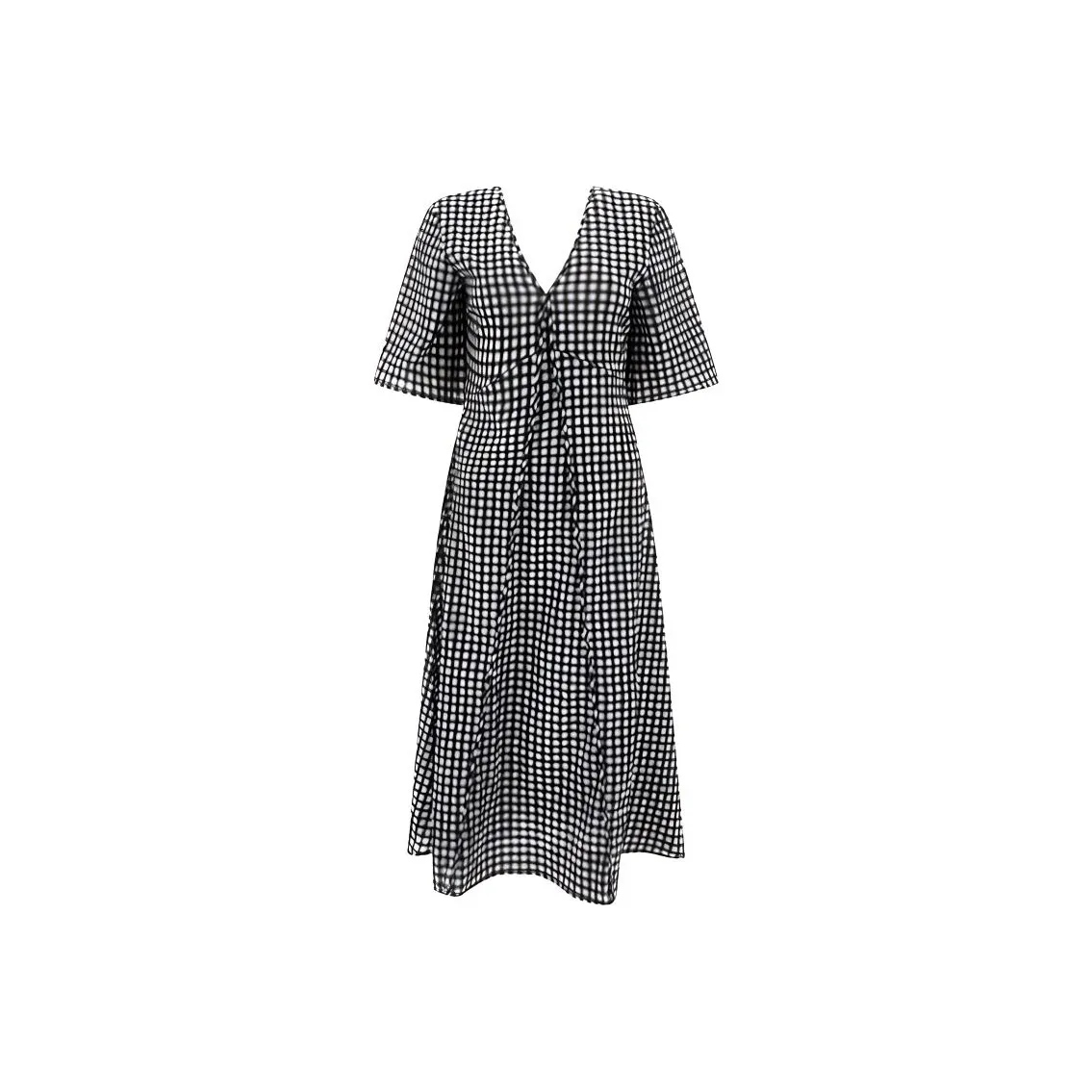 GANNI Seersucker Checked V neck Midi Dress