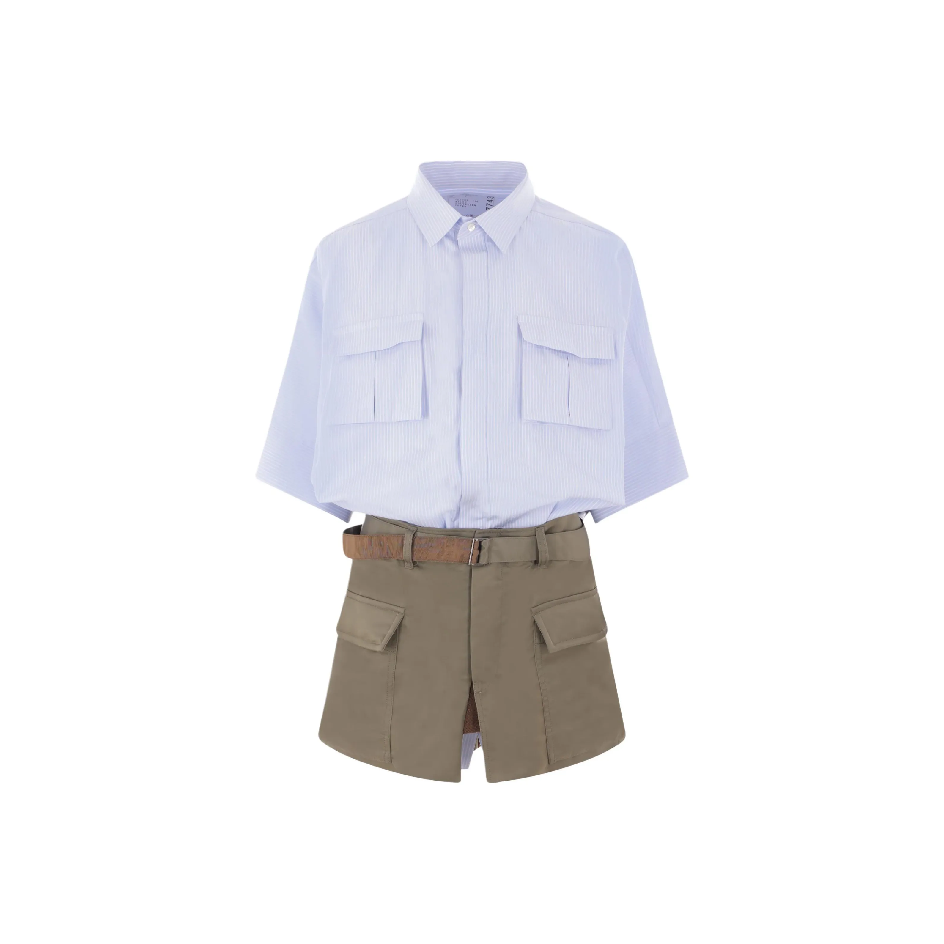 Sacai Panelled Striped Mini Shirt Dress