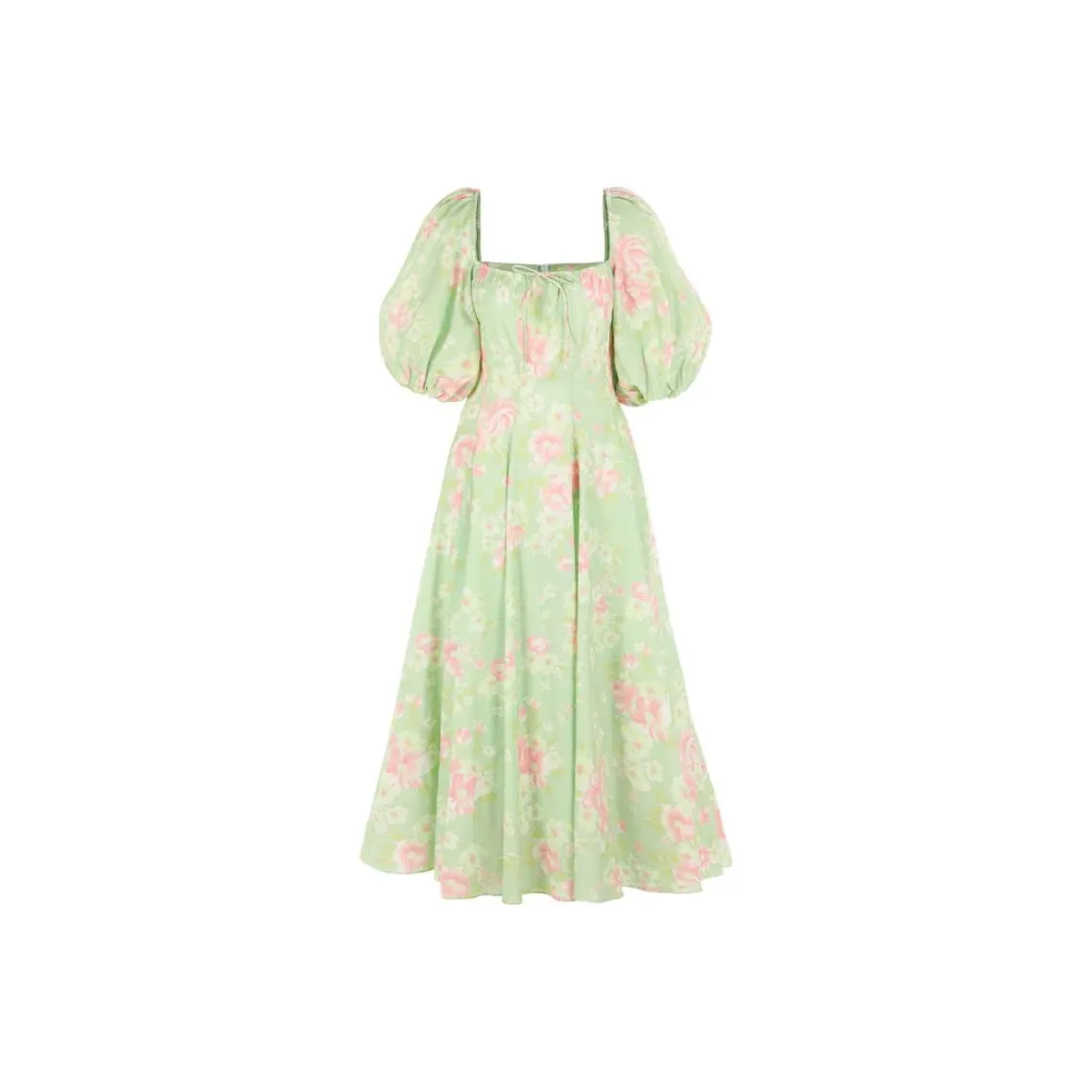 Selkie Collection SS24 Short Sleeved Dress Women's Green With Pink Lotus Print