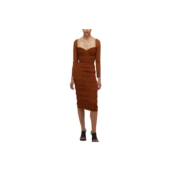 Self portrait SS22 Long Sleeved Dress Women's Dark Brown