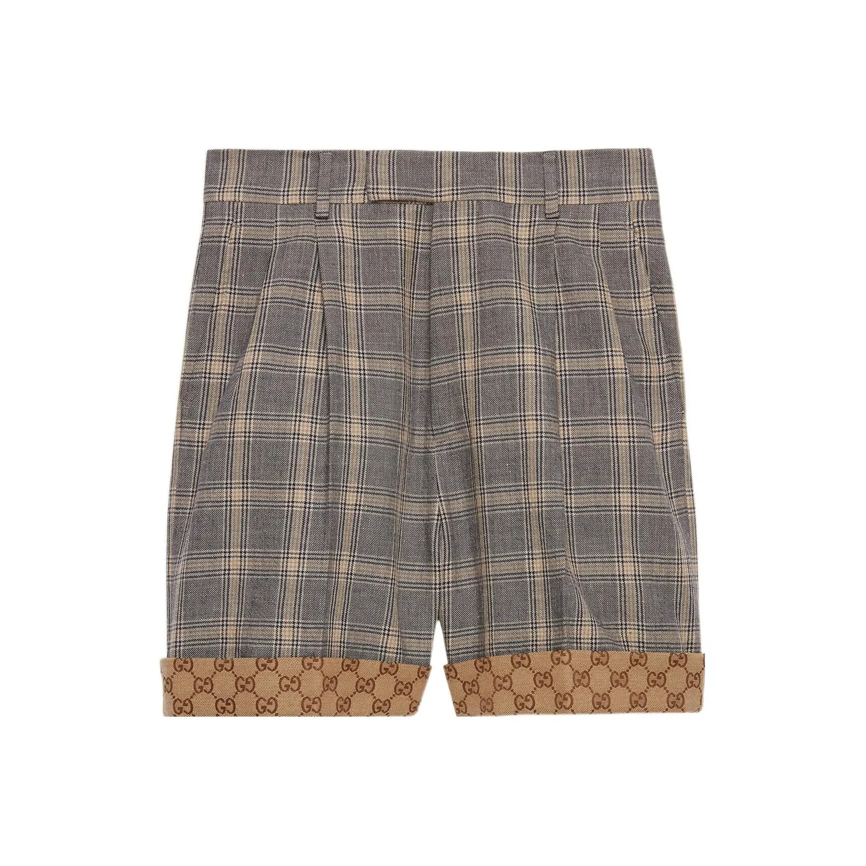 GUCCI Plaid Printed Linen And Wool Shorts Grey