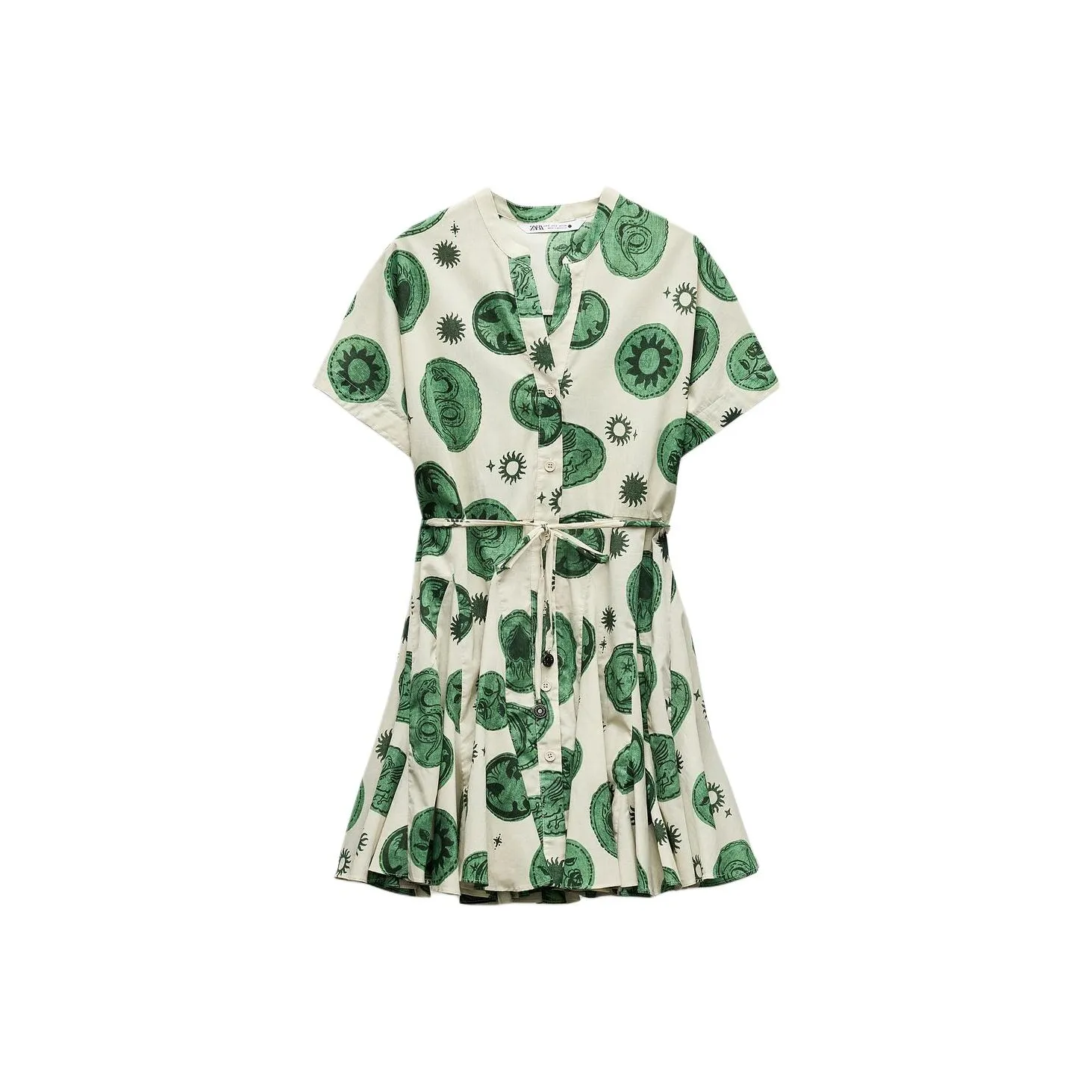 ZARA ZW Series Short Sleeved Dresses Women's Nude/Green