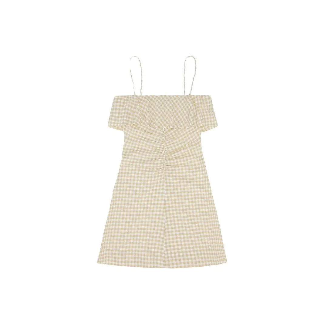 GANNI Gingham Check Printed Thin Strap Mini Dress