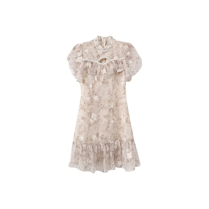 YUMOMO STAR Воротник-стойка Облегающий крой Короткий рукав Платье Женское