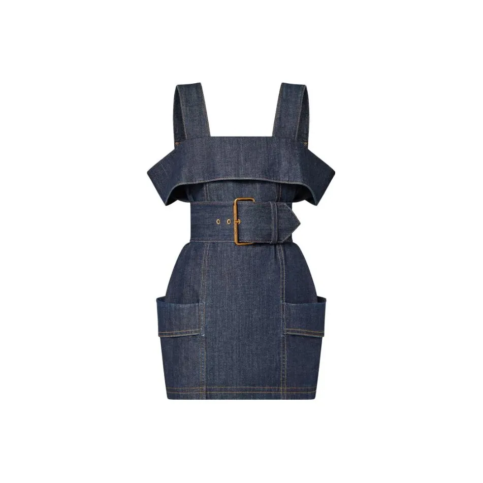 LOUIS VUITTON Oversized Belt Denim Utility Dress