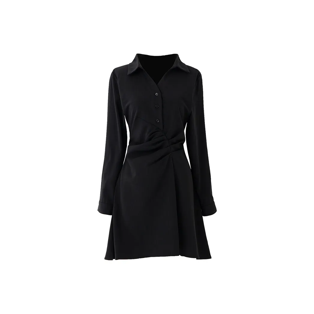 SOON FLOWER Длинное платье с длинными рукавами женское черное