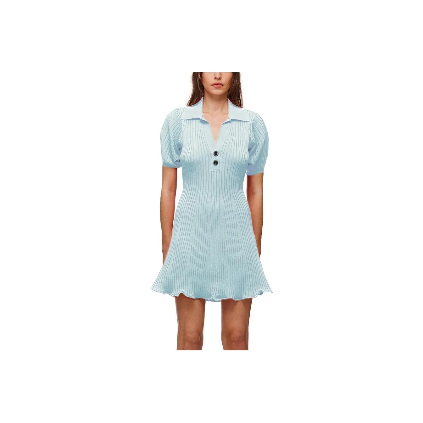 Self portrait Short Sleeved Dress Women's Light Blue