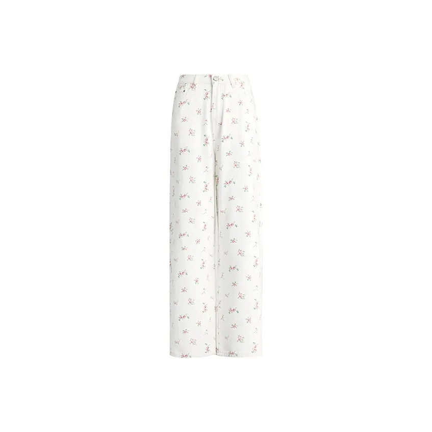 ZAZN Jeans Women's Ecru With Small Red Flower Print