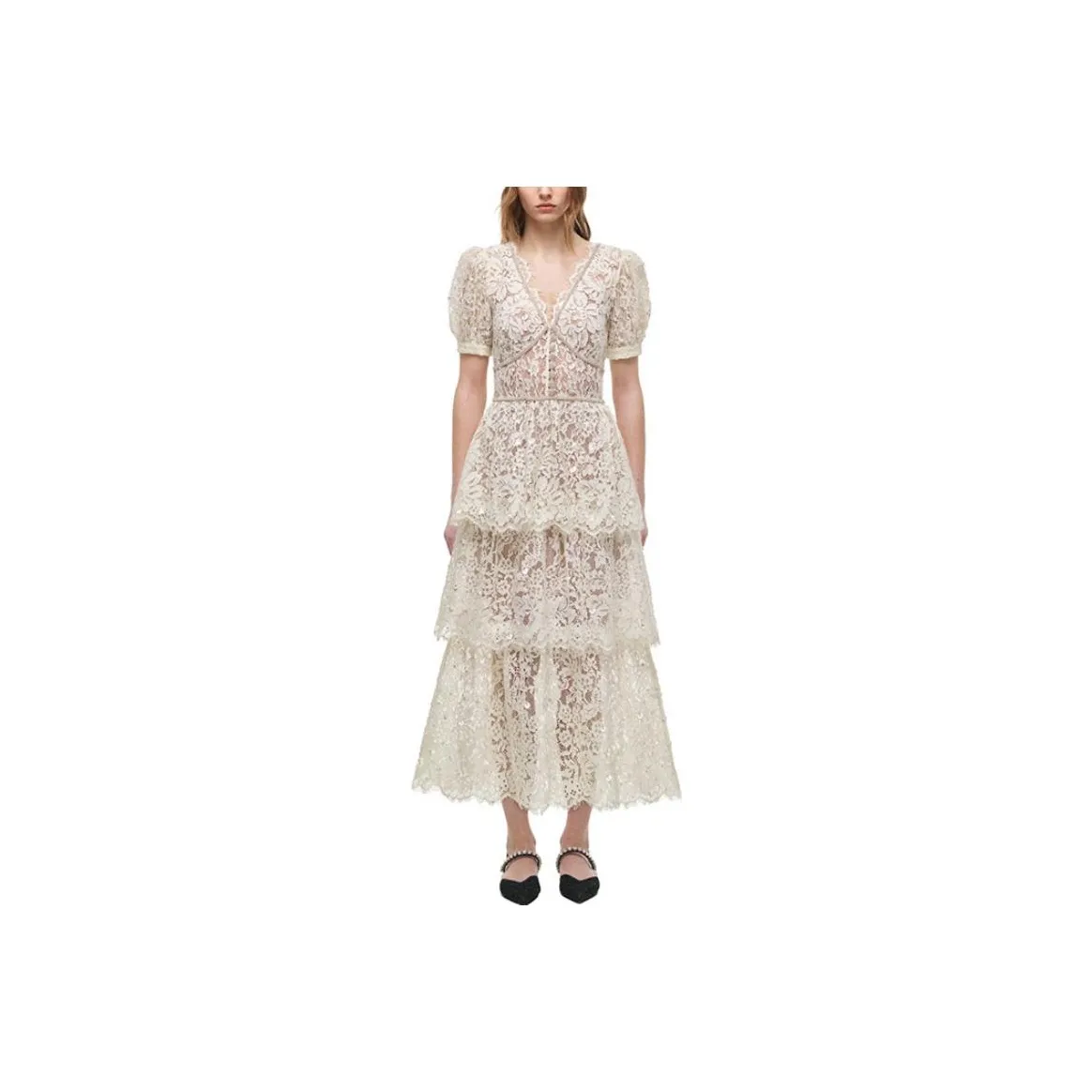 Self portrait Short Sleeved Dresses Women's Ivory White