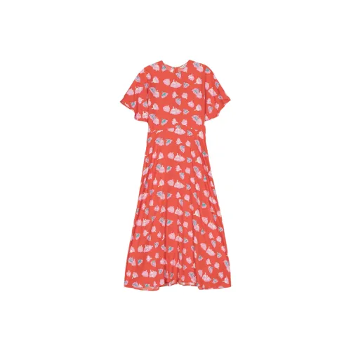MARIMEKKO Розово-красное Женское Платье с Коротким Рукавом
