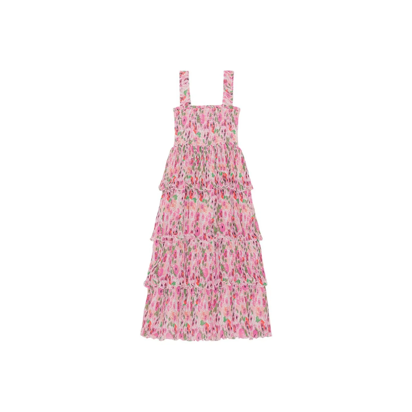 GANNI Pleated Georgette Smock Midi Dress Women's Sweet Plum Pink