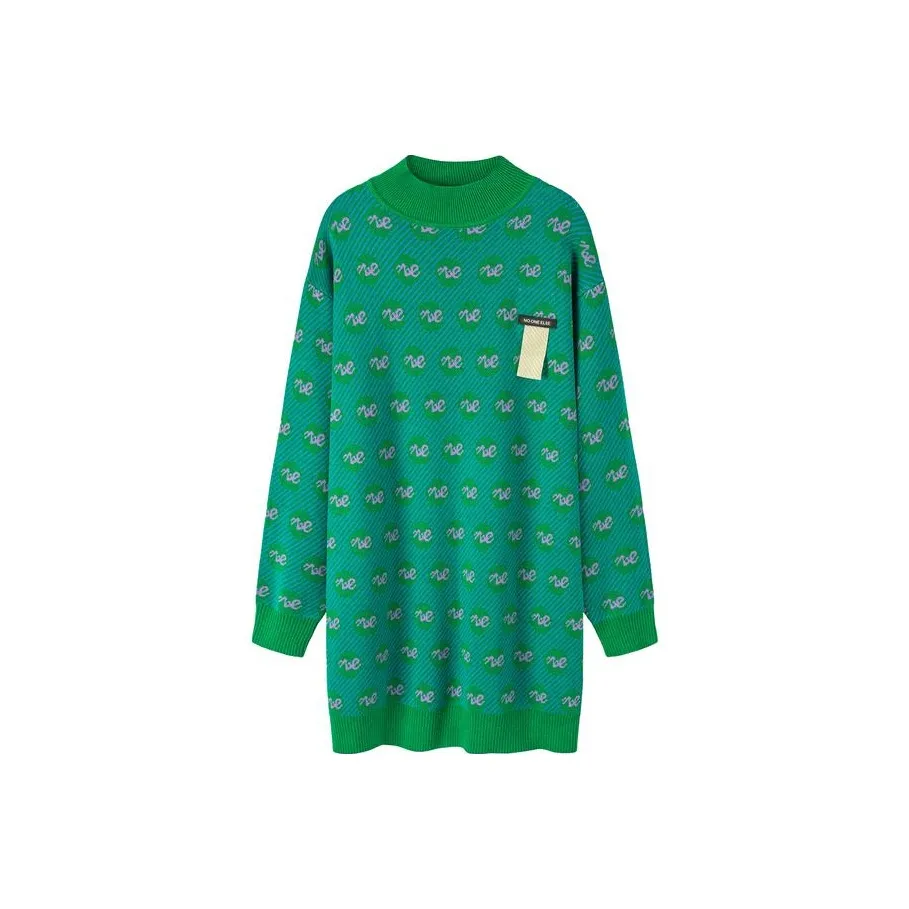 NO ONE ELSE Длинное платье с длинными рукавами женское цвет кактусовый зеленый