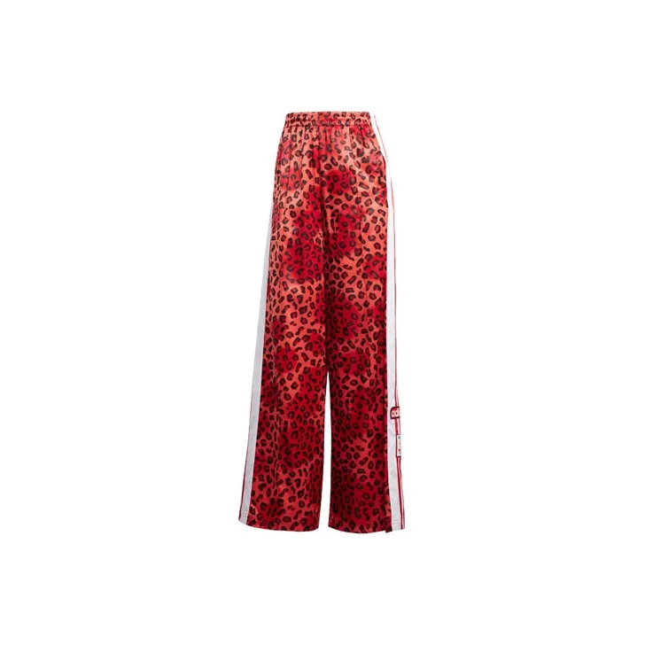 Adidas Originals Leopard Luxe Wide Leg Adibreak Track Pants Knitted Sports Pants Women's Red