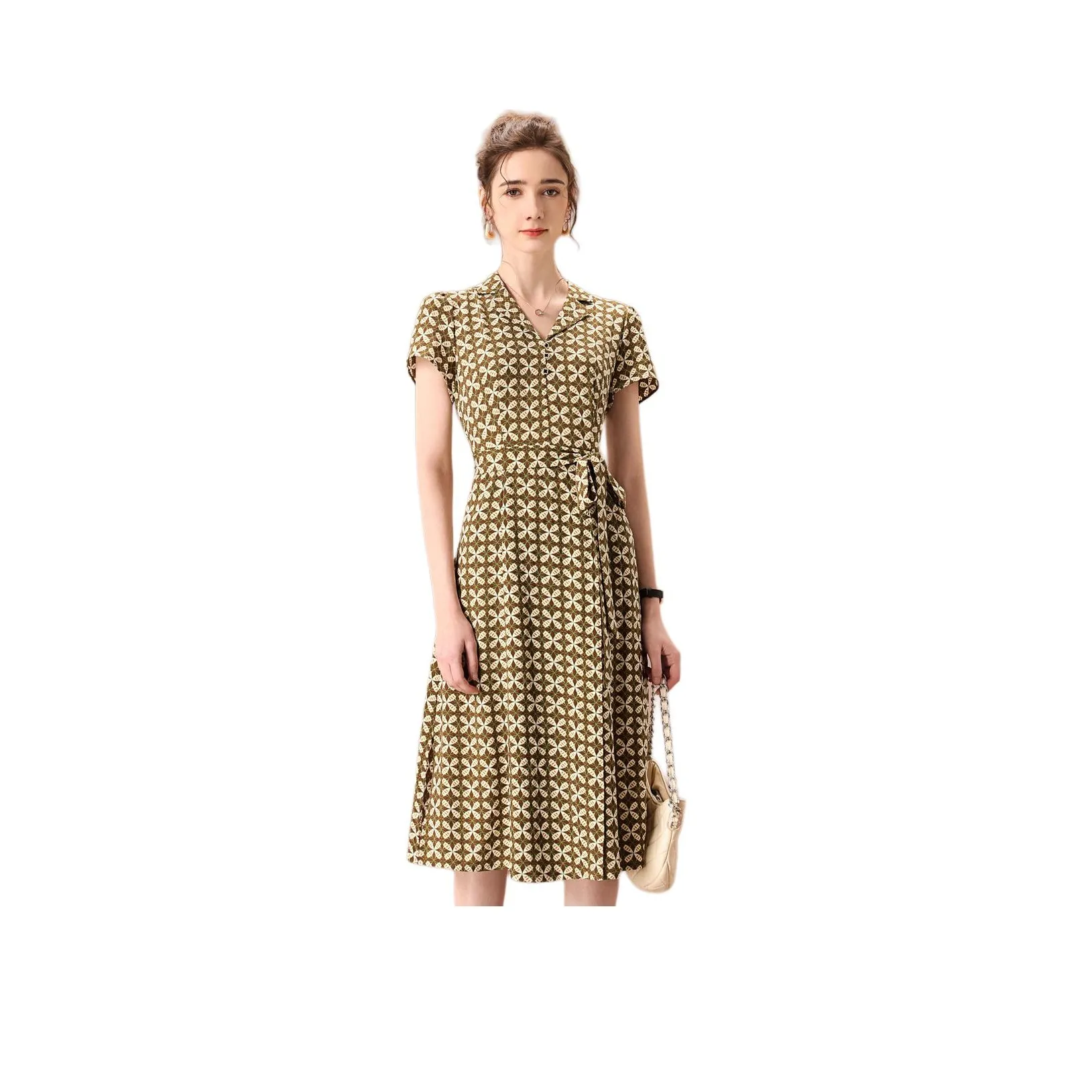 FENHONGMALI Короткий рукав Платье Женское Оранжевое