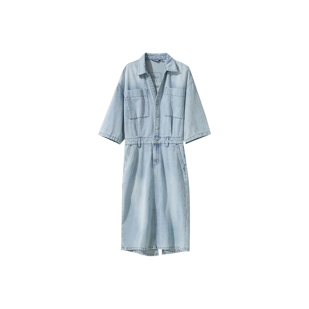 AMII Короткий рукав Платье Женское Светлый деним