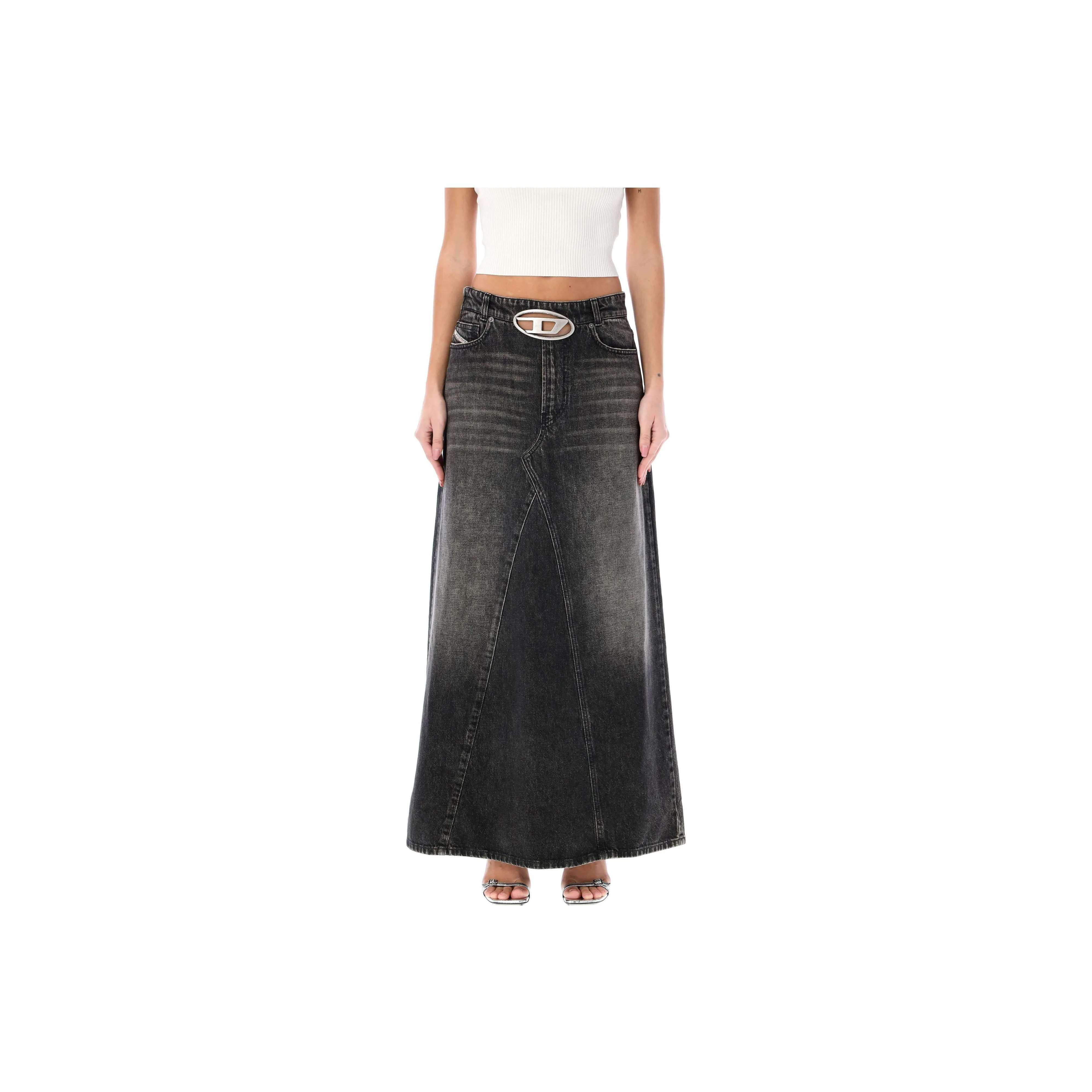DIESEL SS24 Denim Long Skirt Women's Gray DIESEL SS24 Деним Длинная Юбка Женская Серый