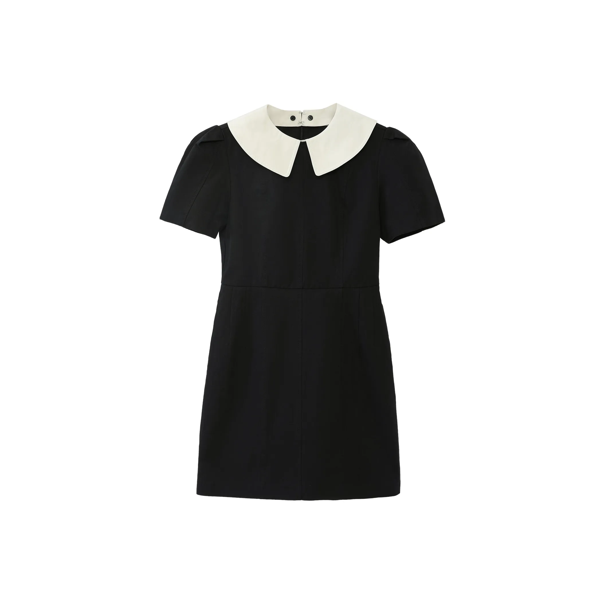 Fstudio Корейский стиль Сладкий стиль Съемный Цветовой блок Воротник Питера Пэна Рукав буф Короткий Sleeved Платье Женские