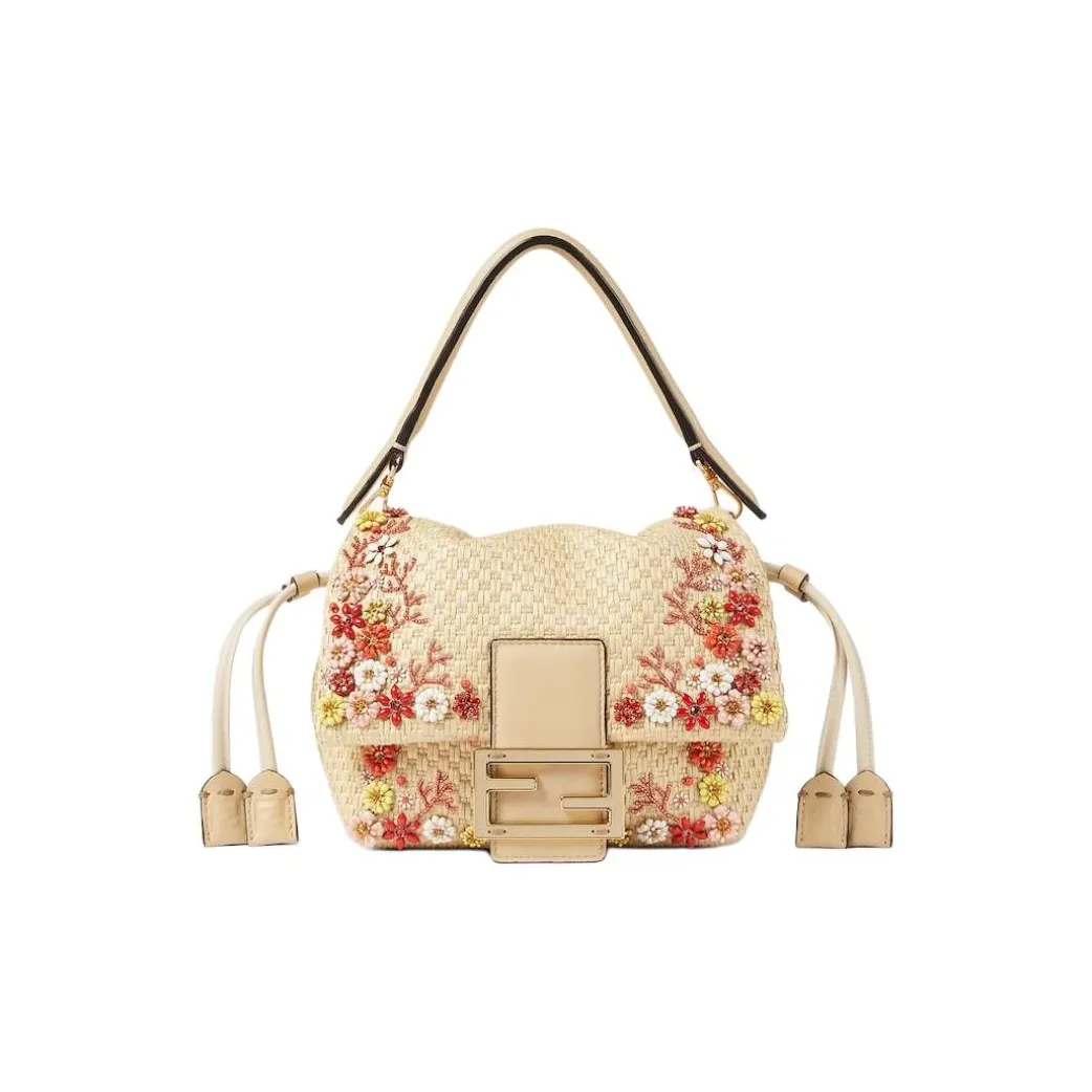 FENDI Baguette Fabric Shoulder Bag, Crossbody Bag, Handbag Small Size Women
s Beige