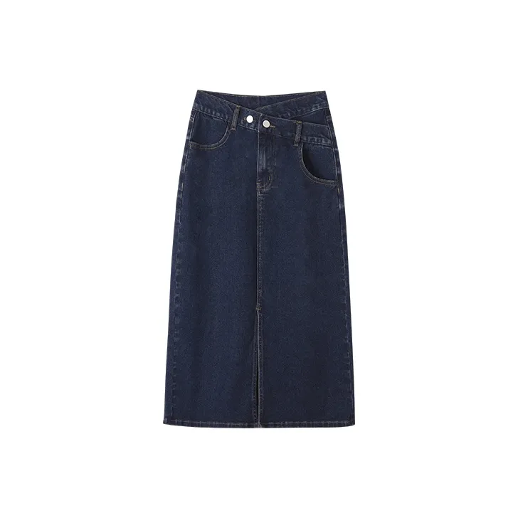 MITUAN Denim Long Skirts Women's Dark Blue