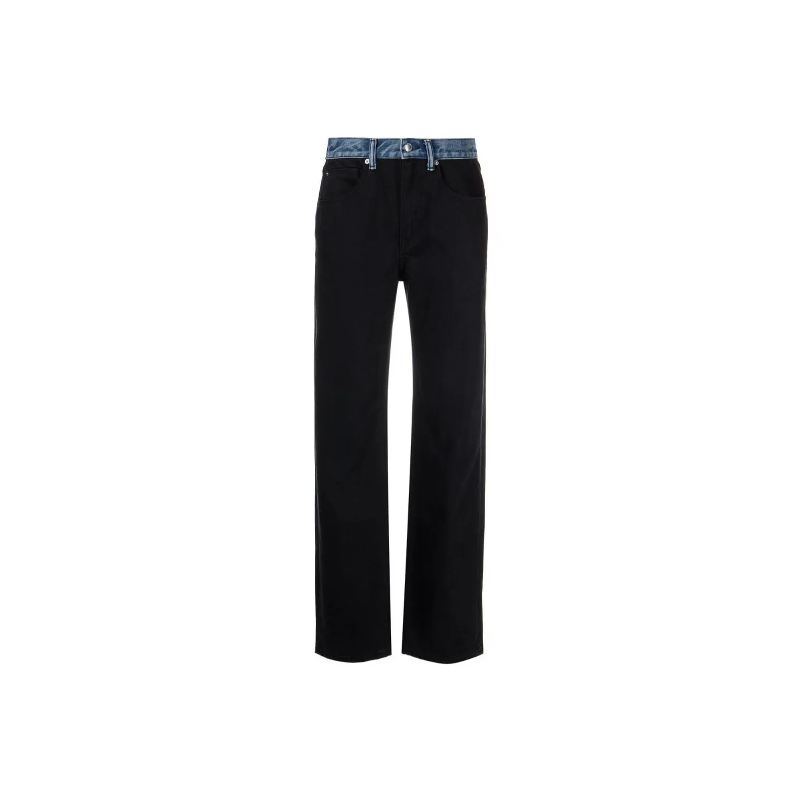 T By Alexander Wang Contrast Waistband Mid Rise Relaxed Straight Jean Black