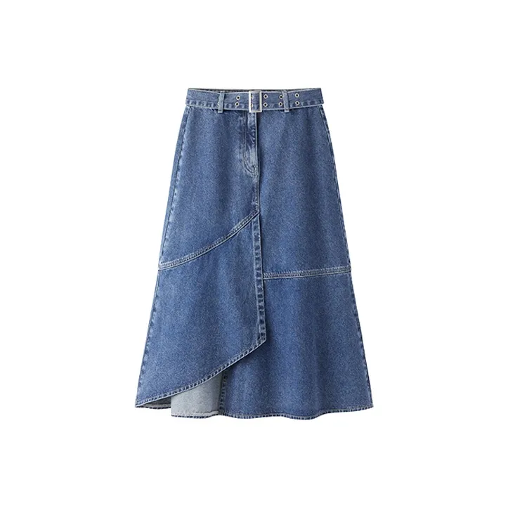 LEDIN Denim Long Skirts Women's Denim Blue