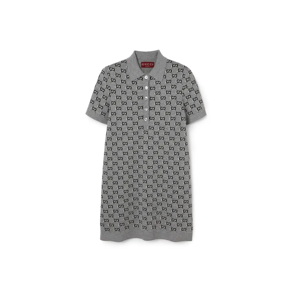 GUCCI Monogrammed Intarsia Polo Dress