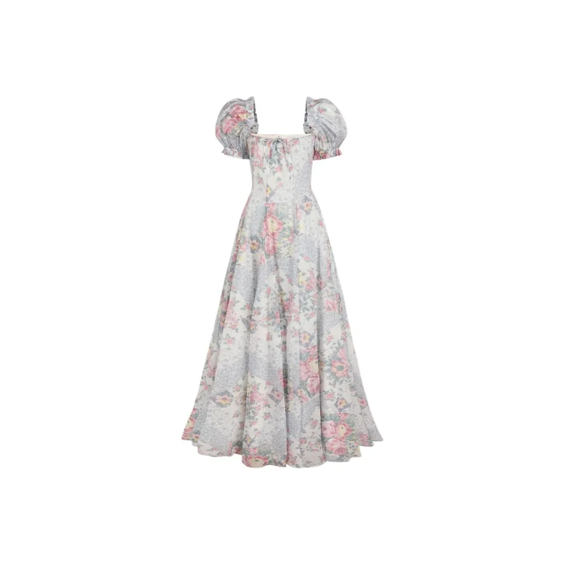 Selkie Collection SS24 Short-Sleeved Dresses Women's White Base Seasonal Flower Patchwork Print