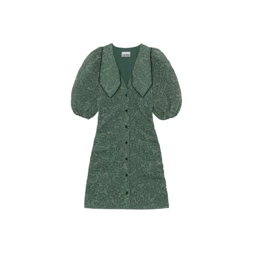 GANNI Короткий рукав Платье Женское Зеленое