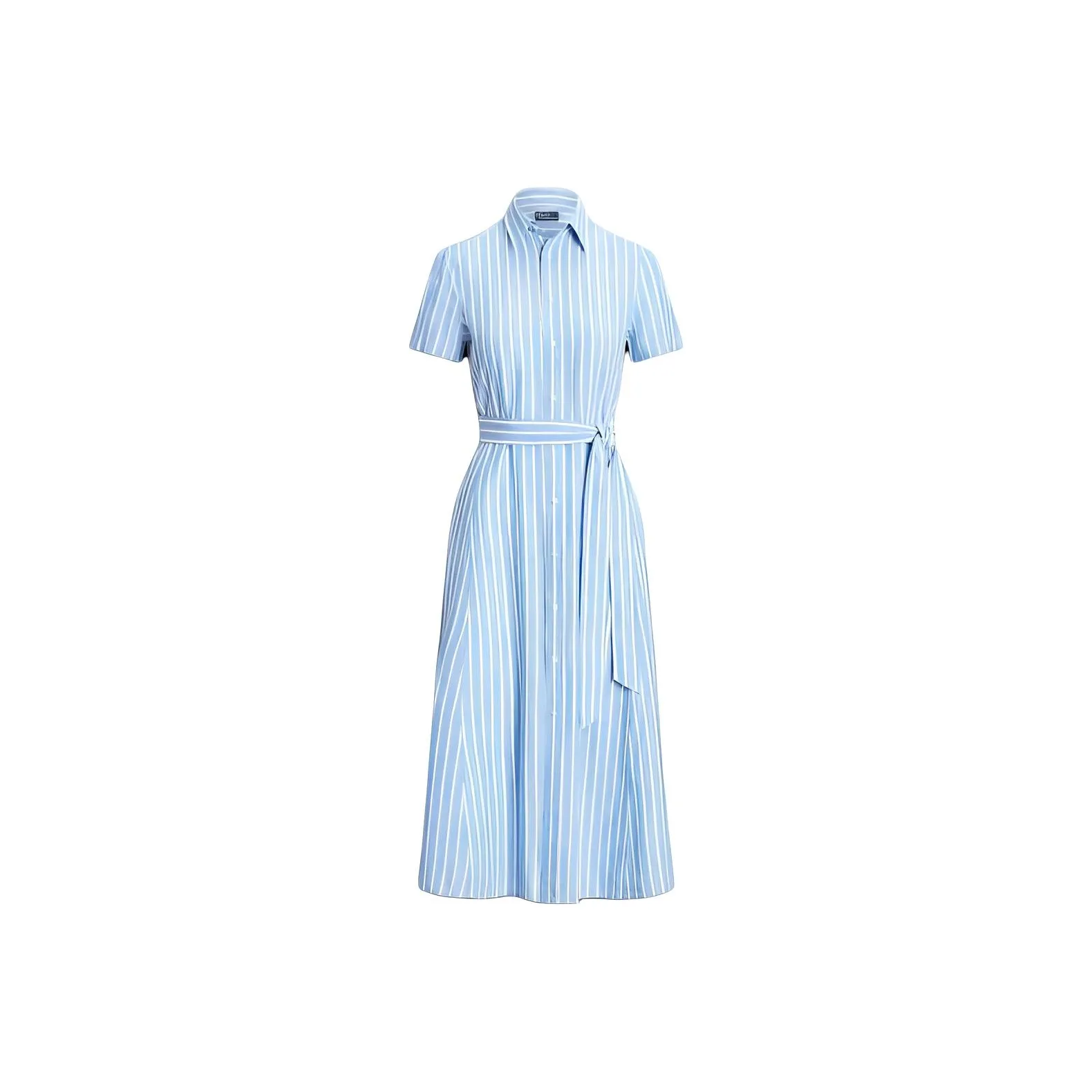 Polo Ralph Lauren Belted Striped Linen Shirtdress Short Sleeved Dress Women's Light Blue