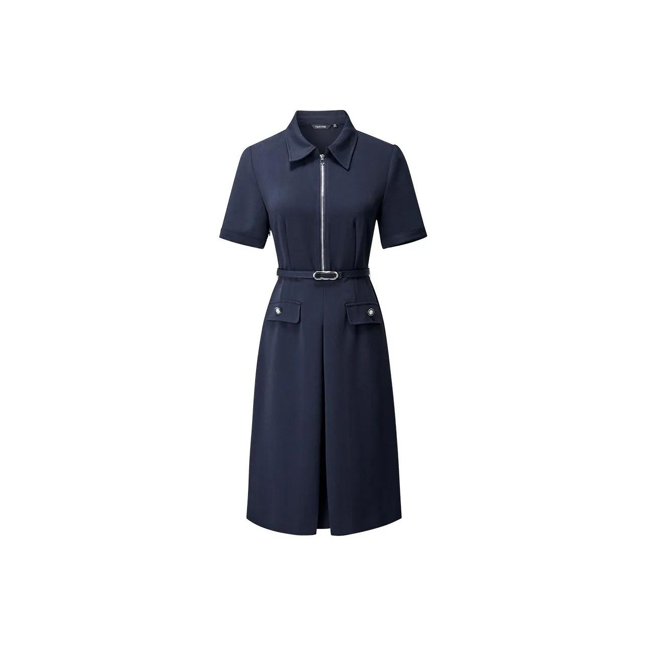 Yan Domain Короткий рукав Платье Женское Темно-синий