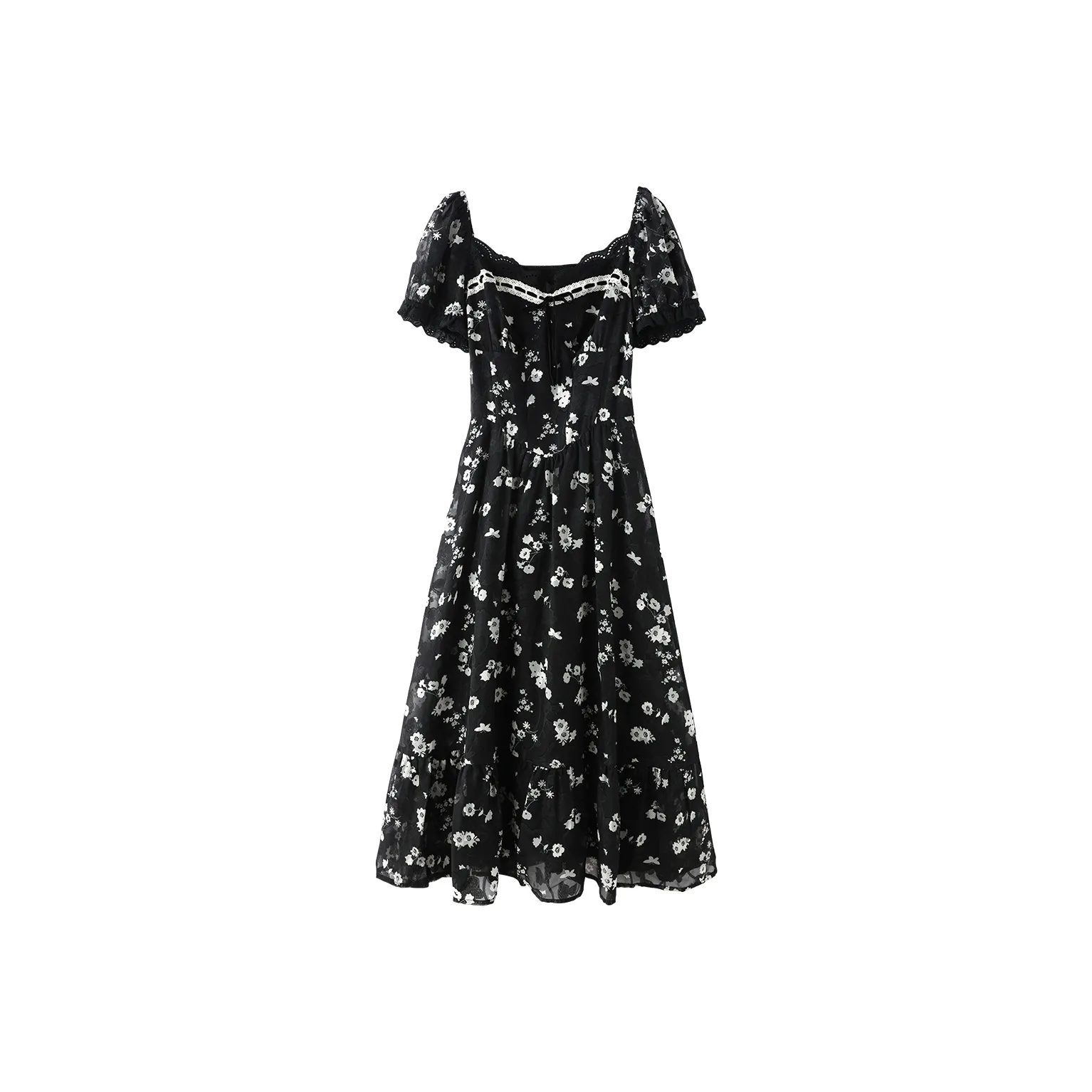 Miss Chipmunk Short-Sleeved Dresses Women's Small Black Flower