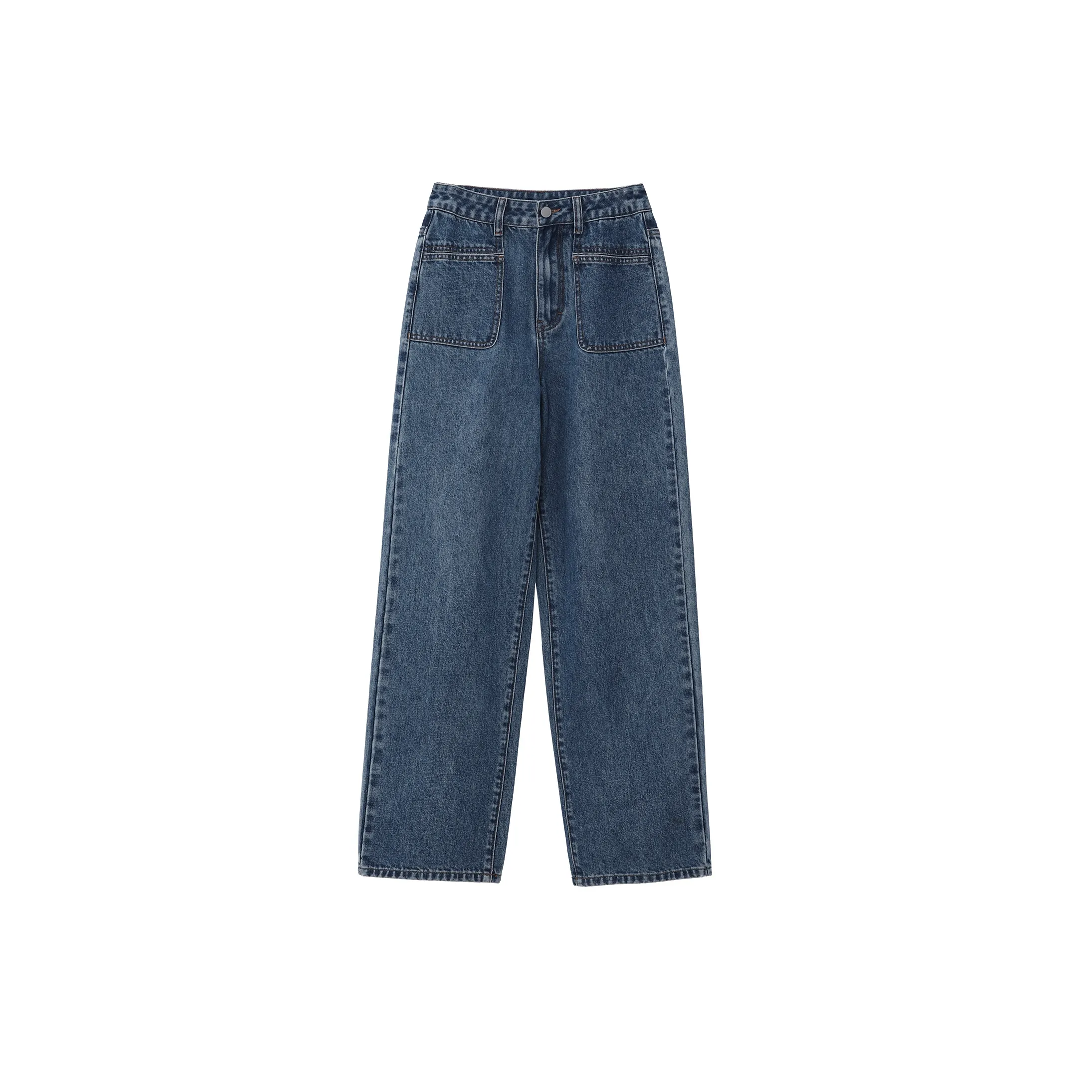 Fstudio HIGH RISE Slightly Wide Straight Fit Vintage Casual Jeans Women's Denim Blue